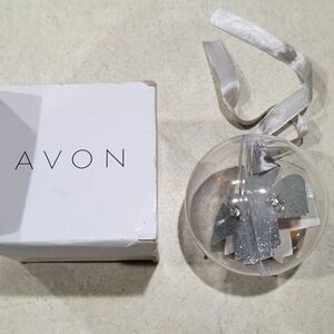 AVON Snowglobe Earrings Crystal or Rhinestone Studs, Clear Plastic Ornament NIB